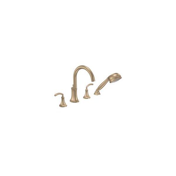 Brushed Bronze Two-Handle Roman Tub Faucet Includes Hand Shower